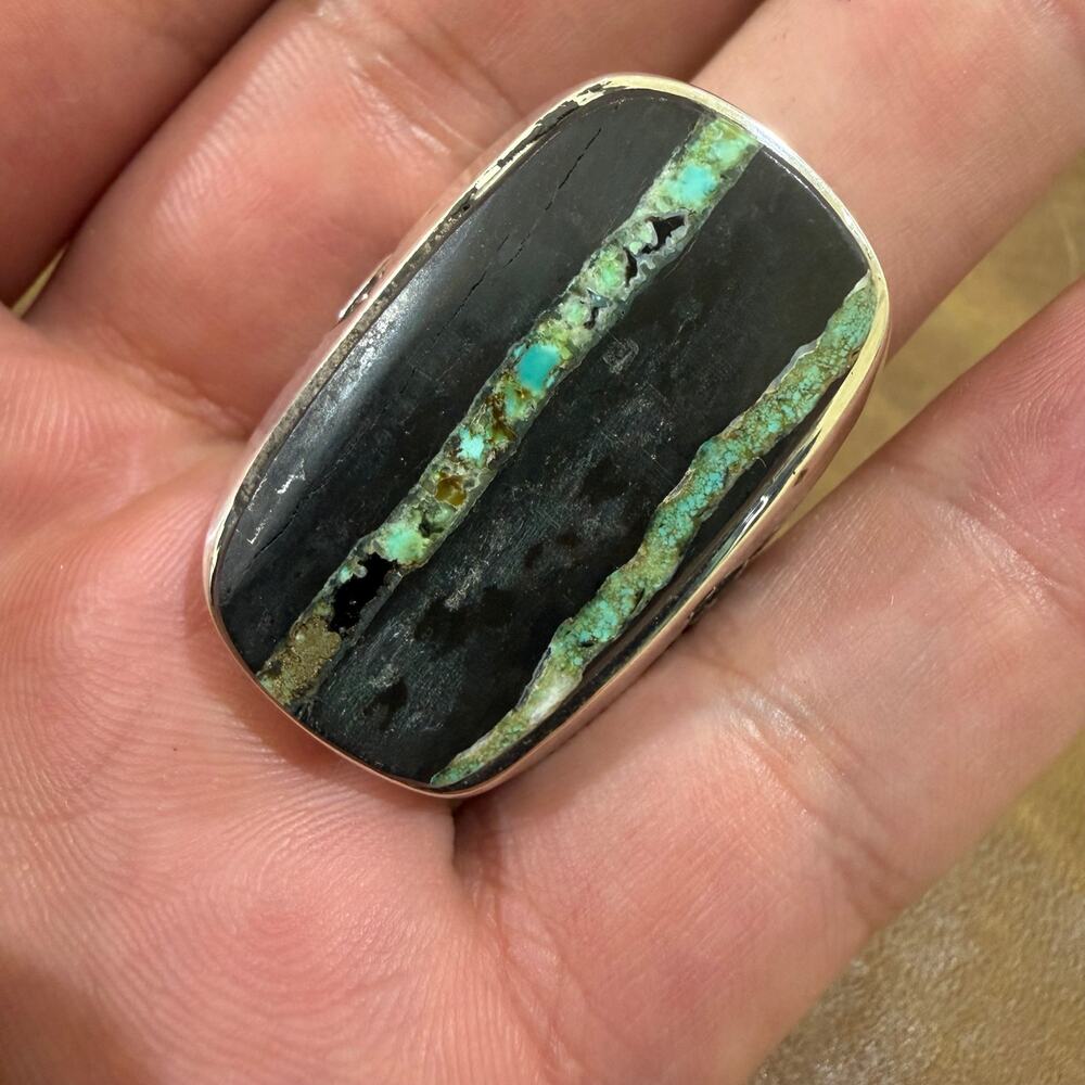 Native American Sterling Silver 7 Blackjack Ring Size 10.5 Billy Long